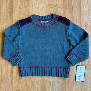 NWT Hartstrings Toddler Boy Knit Sweater- Blue with Red Trim